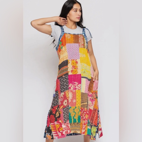 Reversible Kantha Cotton Handmade Vegan ECO Friendly bohemian Patchwork Dress - Picture 3 of 6